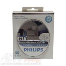 Лампа галогенная Н1 55 + бесцокольная лампа Philips White Vision